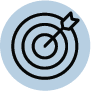 Grey and black icon with an arrow in the center of a target.